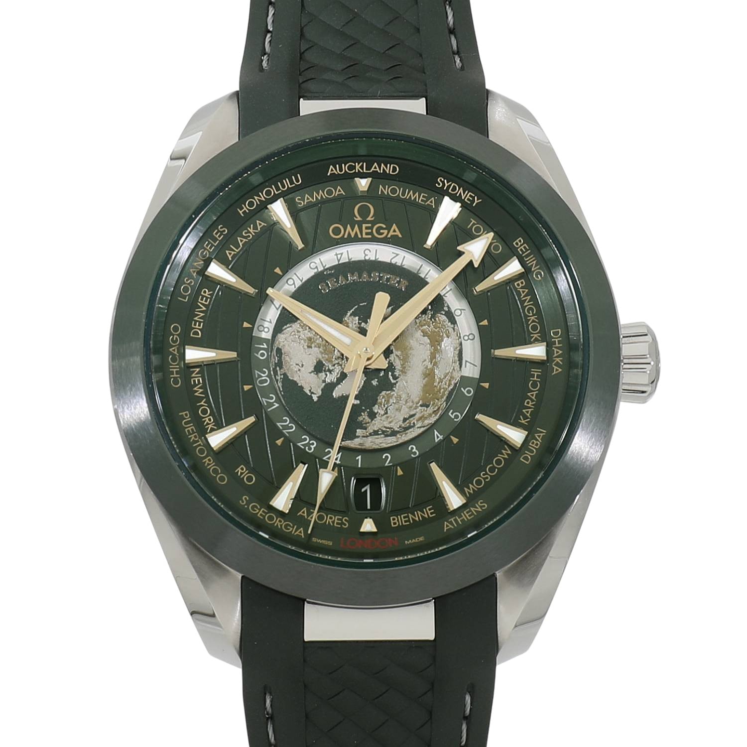 2024 [USED] OMEGA SEAMASTER AQUA TERRA 150M WORLD TIMER 220.32.43.22.10.001 GREEN Watch Ref: 220.32.