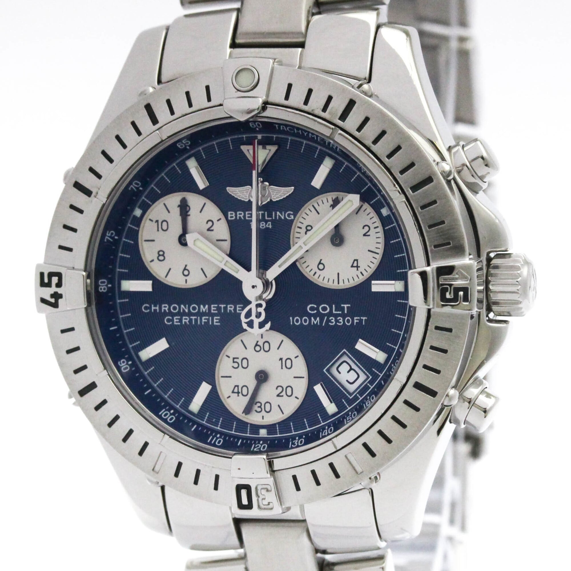 BREITLING Chrono Colt Steel Quartz Mens Watch A73350 Polished