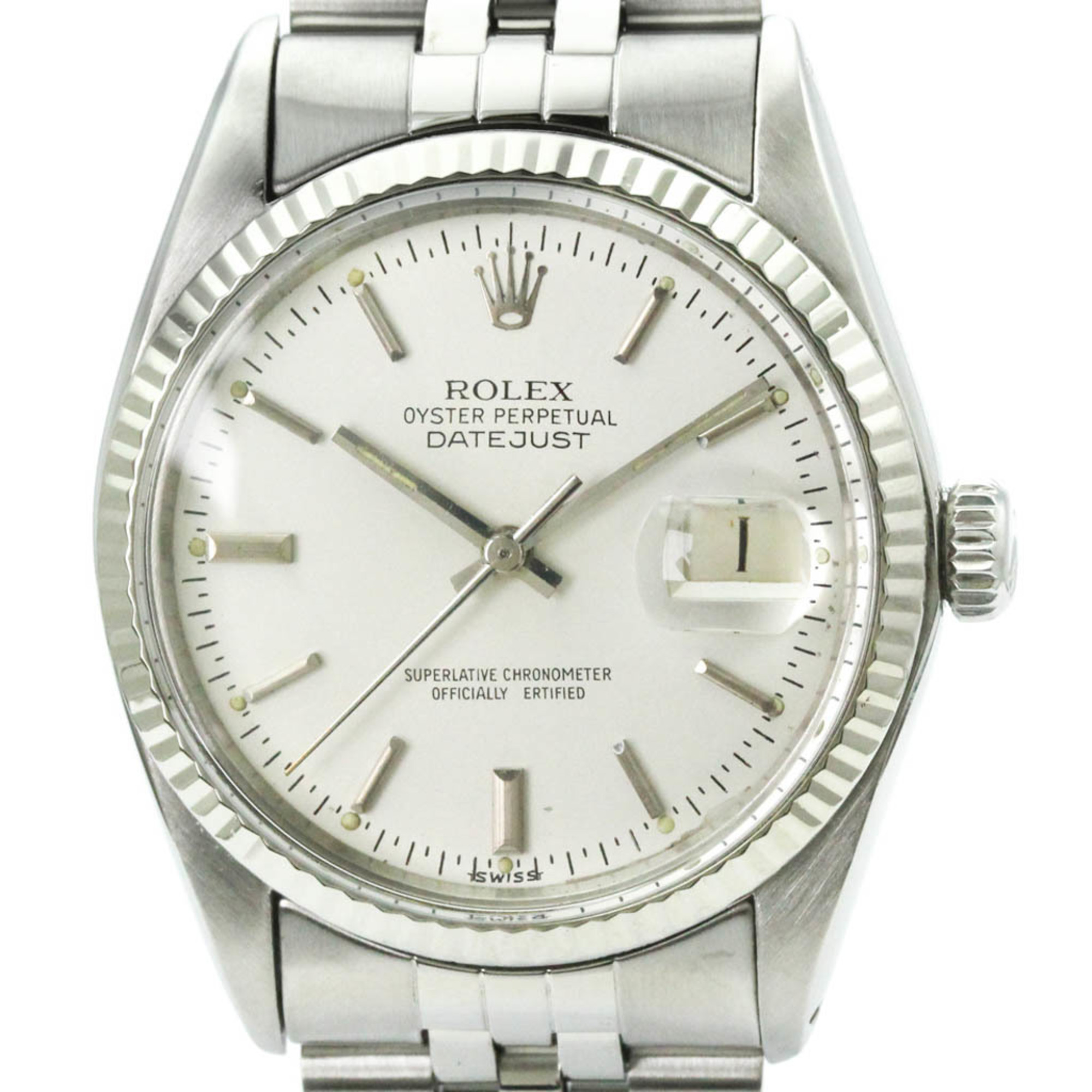 ROLEX Datejust 18K White Gold Steel Automatic Mens Watch 16014 Polished