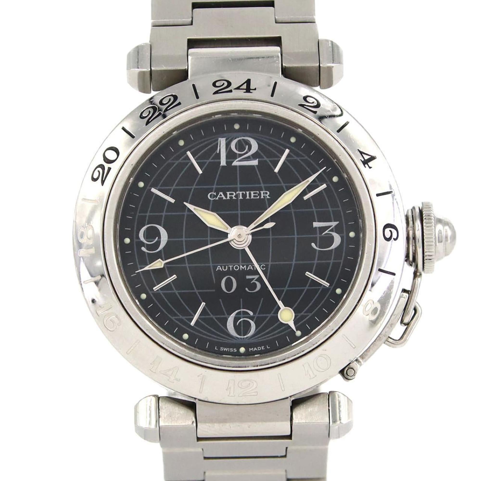 Cartier Pasha C GMT Grande Date W31049M7 Stainless Steel Automatic Watch