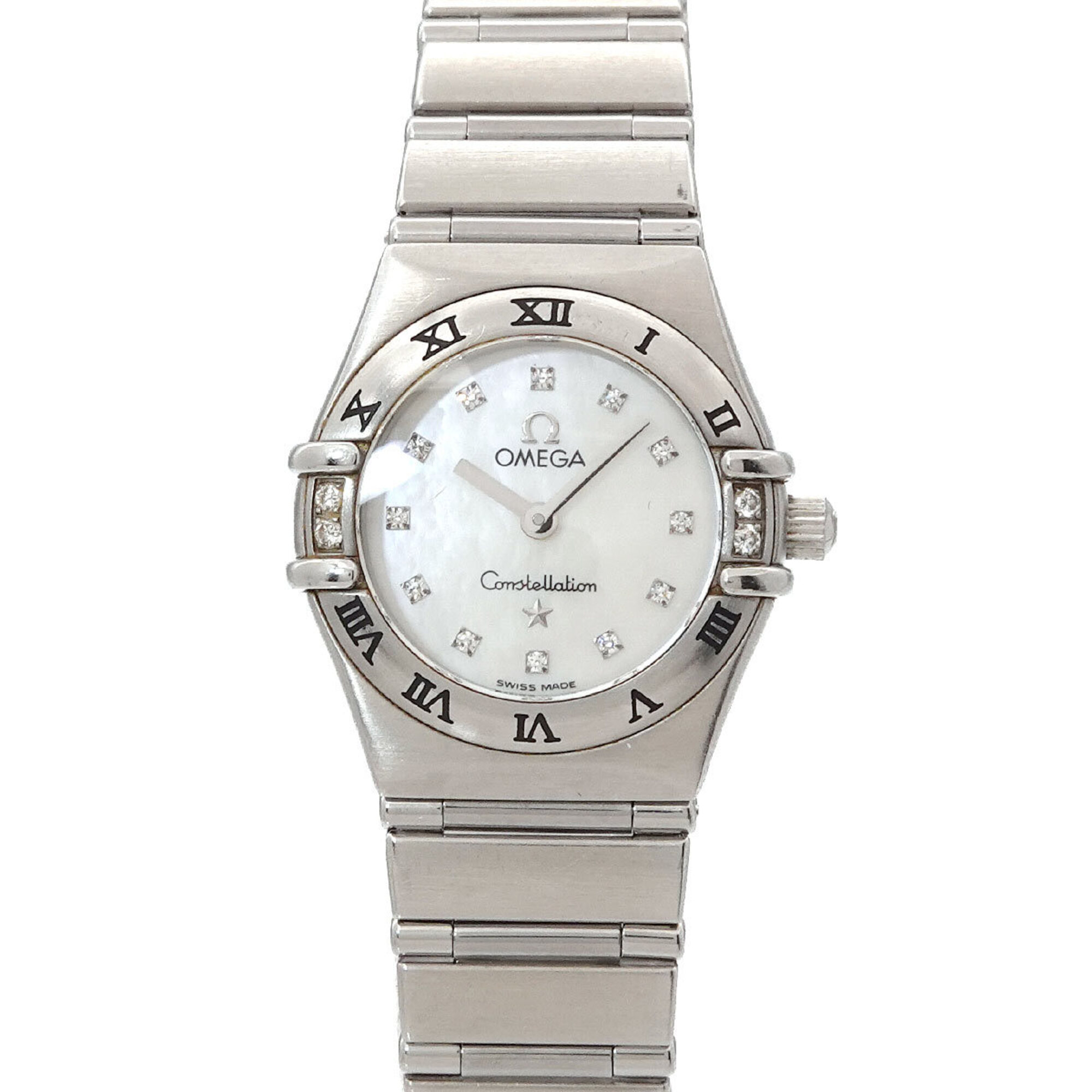 Omega Constellation Mini My Choice 1566 76 4P Diamond Bezel Ladies Watch 12P White Shell Quartz
