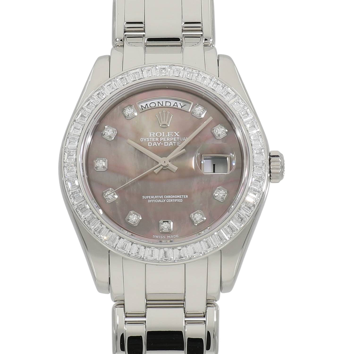 2000 [USED] ROLEX DAY DATE PEARL MASTER BEZEL BAGUETTE DIAMOND 18956 BLACK MOP_10P DIAMOND Watch Ref