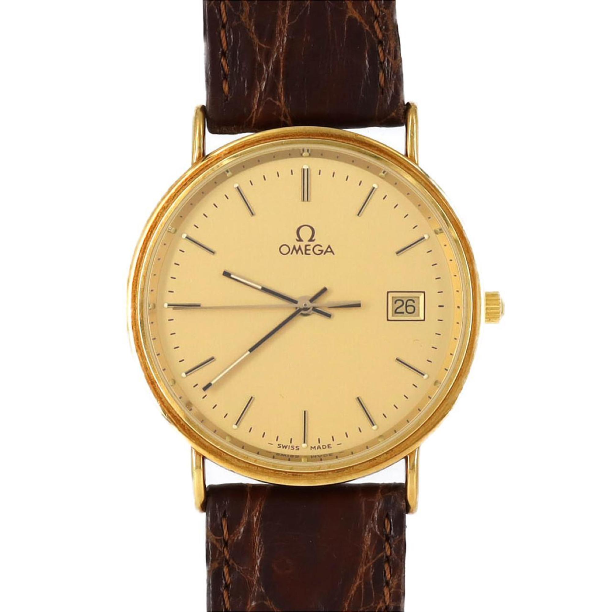 Omega round case YG watch quartz