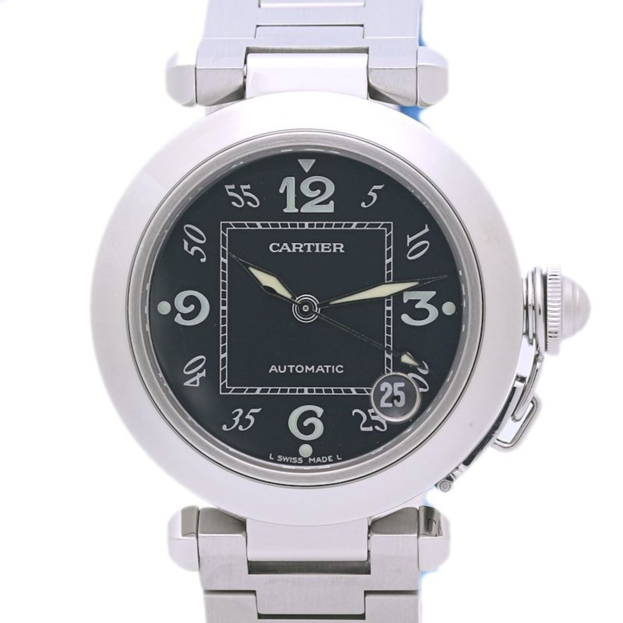 CARTIER Pasha C Black Men\'s/Women\'s W31043M7 Old Calendar Wristwatch Boys\' Stainless Steel 40219