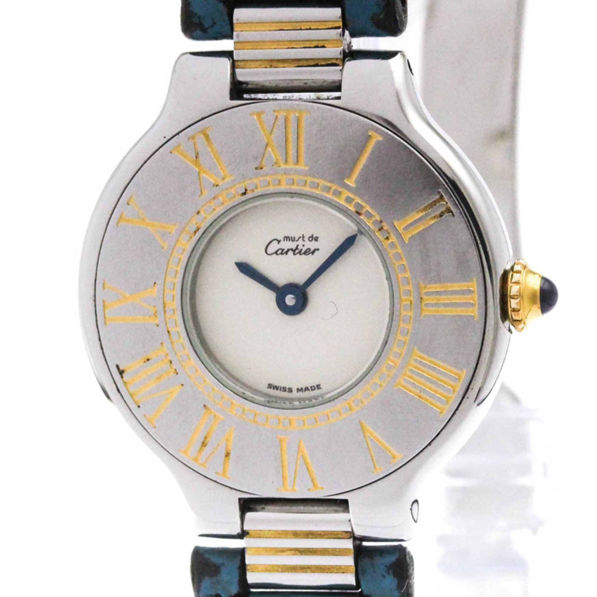 CARTIER Must 21 Gold Plated Steel Leather Quartz Ladies Watch Polished