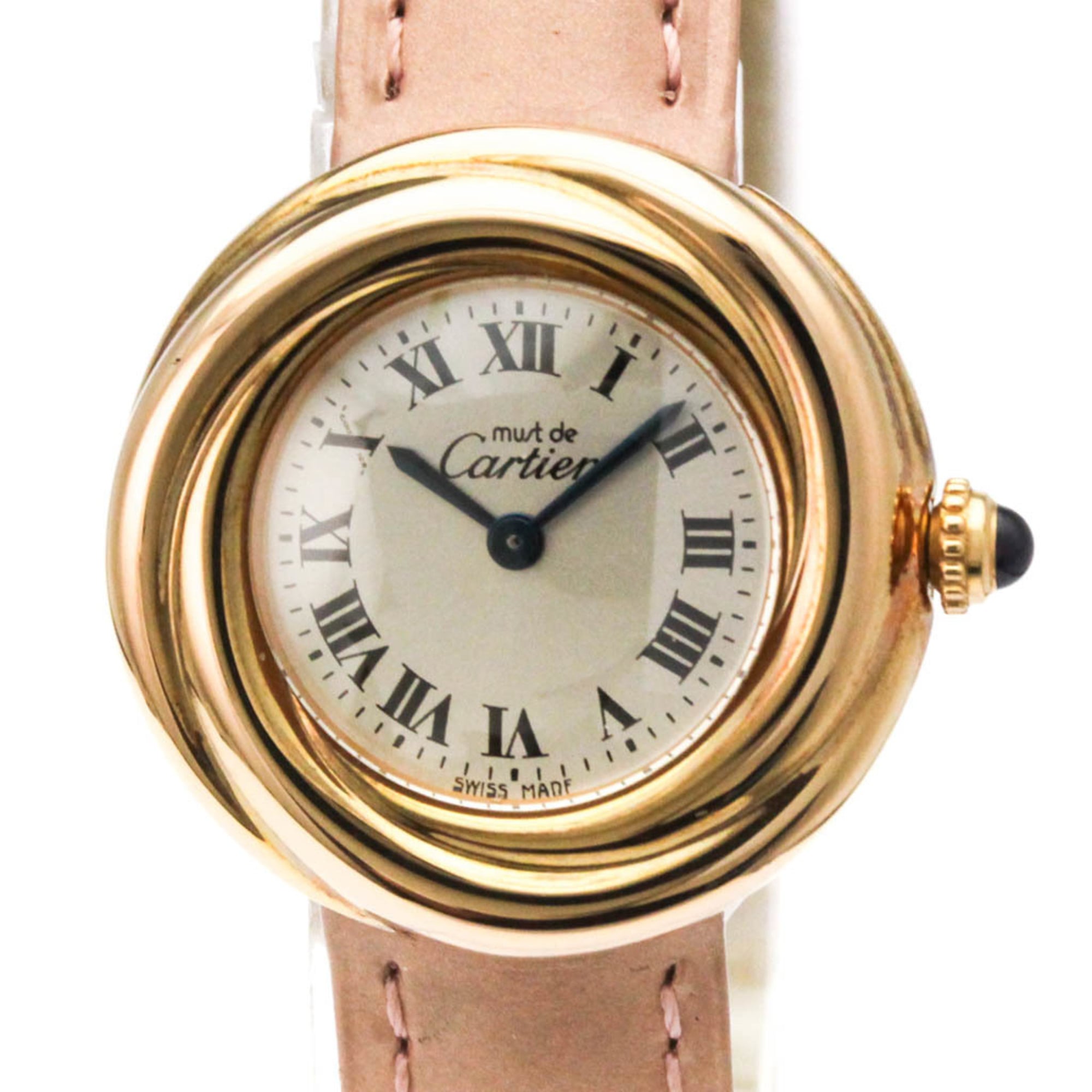 CARTIER Must Trinity Pink Gold Plated Quartz Ladies Watch W1015045 Polished