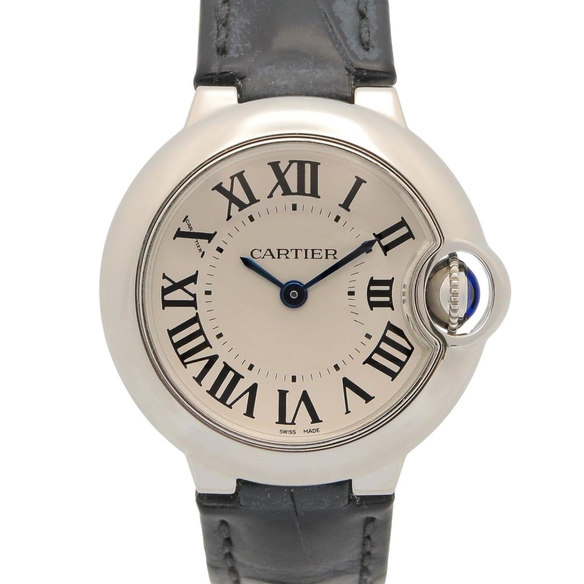 Cartier Ballon Bleu Women\'s Watch, Stainless Steel, Leather Strap, Silver Tone, W69018Z4