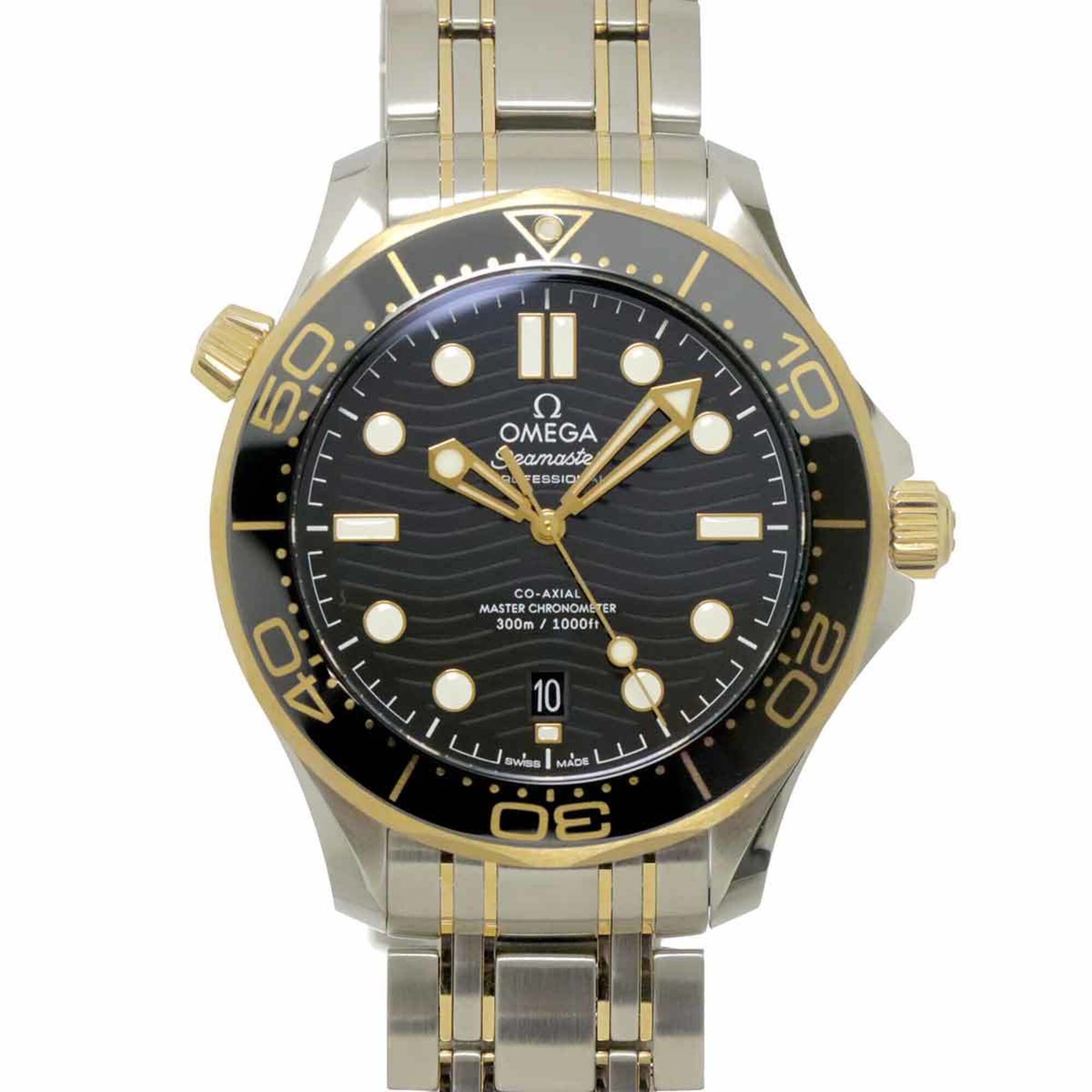 Omega Seamaster 300 Co-Axial Master Chronometer Two-Tone 210 20 42 01 002 Men\'s Watch Date Black YG