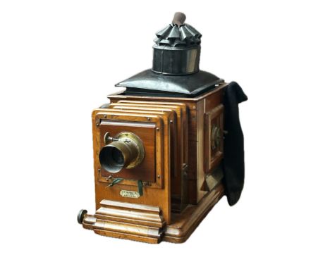 Mahogany & brass slide projector by T Chapman long ago converted to electricity, in full working order manufactured in manche