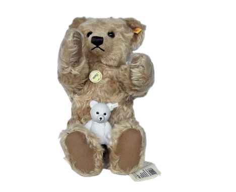 Steiff large blonde bear from the classic series with growler, tags & original box together with a small ceramic bear 