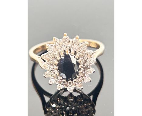 9ct Gold sapphire & diamonds Size M 2.6g 