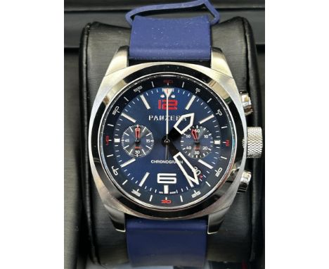 Panzera chronograph wristwatch, excellent condition with rubber strap, extra stainless strap, spare links, papers, box & oute