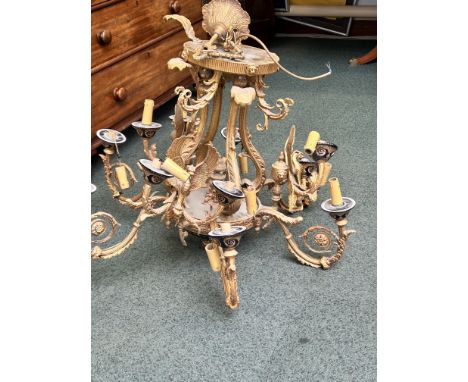 Large metal & porcelain chandelier possibly Italian  