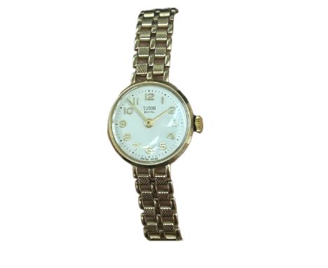 Tudor Royal 9ct Gold case & strap ladies wristwatch, manual wind movement. Currently ticking & keeping good time, good all ro