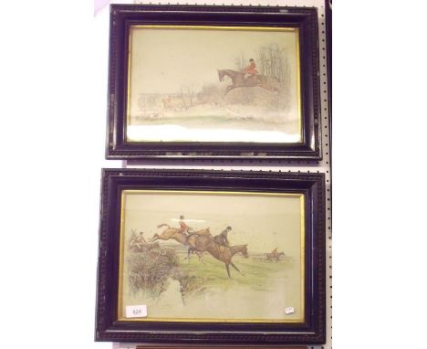 A pair of prints of highland cattle and a pair of hunting scene prints - 22 x 33cm