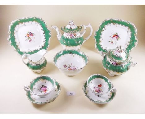 A Victorian Rockingham style tea service comprising teapot, sugar, slop bowl, milk jug, five coffee cups (plus one matched), 