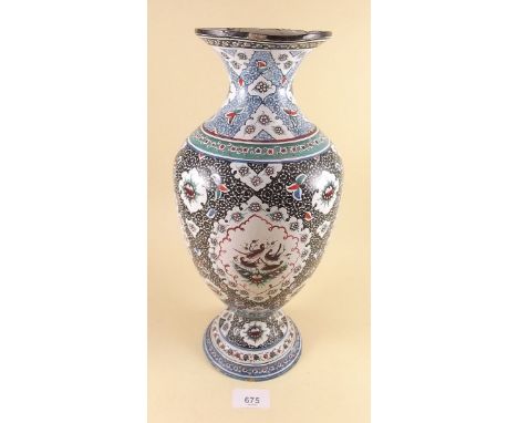 An enamel vase with chinoiserie bird and floral decoration - 33cm