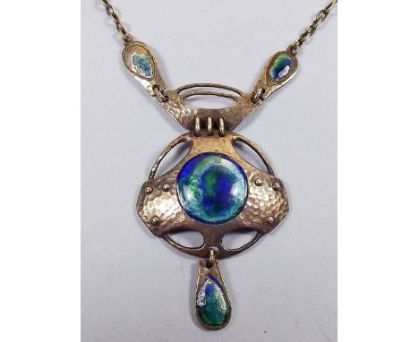 A Murle Bennett and Co silver and enamel Art Nouveau pendant necklace, marked 950 MBC, some damage to enamel