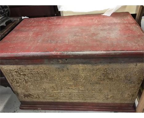 A carved wooden trunk from Burma