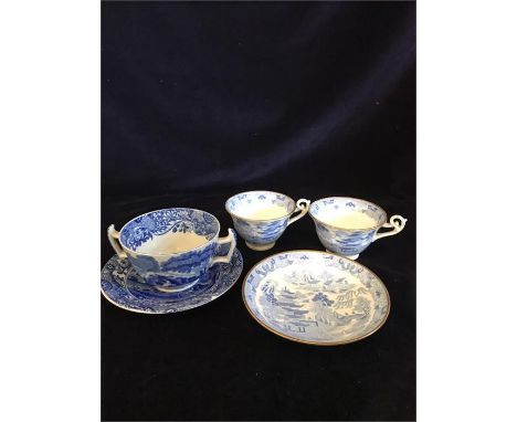 Two Spode teacups and saucers