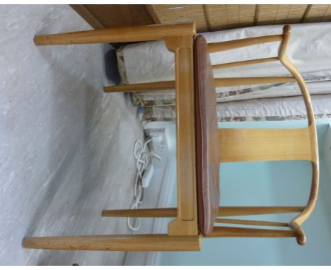 A Hans Wagner design white oak framed China chair for Fitz Hansen, having a horseshoe shaped back and arms, a button upholste