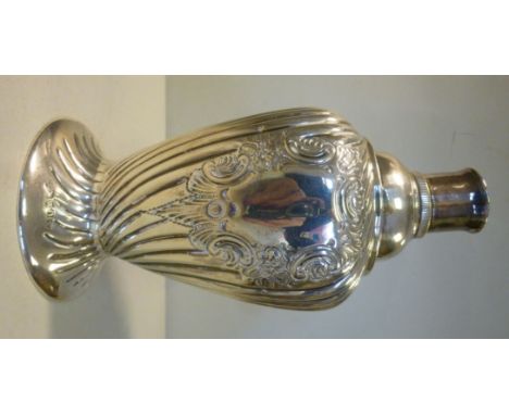 A late Victorian (and subsequently adapted) loaded silver cigar lighter of reeded, waisted baluster vase design  indistinct L