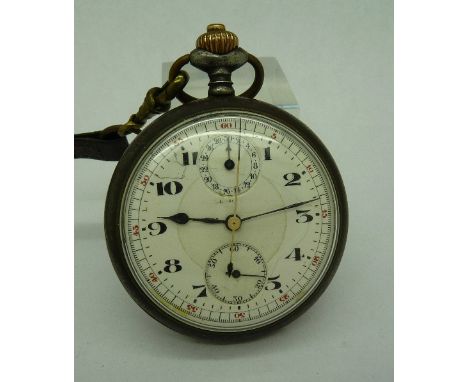 A gun metal cased split second chronograph pocket watch