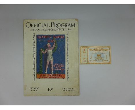A 1932 Los Angeles Olympic programme and a reproduced track and field ticket stub for 7th August