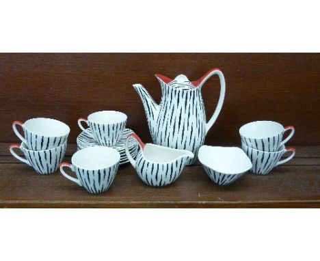 A Midwinter Zambezi six setting coffee set, paint chips to coffee pot handle