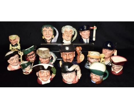 FIFTEEN ROYAL DOULTON CHARACTER JUGS:  D7215 'Fireman'; D6739 'The Hampshire Cricketer' numbered 894/5,000; D6948 'Leprechaun