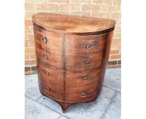 MAHOGANY DOMED COMMODE, having a lift up top, above two doors with faux doors below, 75cm x 67cm x 46cm