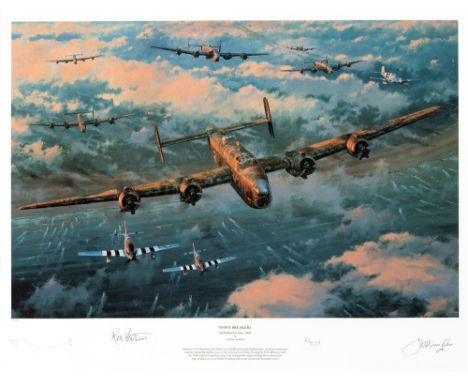 MILITARIA - ANTHONY SAUNDERS (BRITISH, CONTEMPORARY)  'Dawn Breakers - Gold Beach 6 June 1944', Halifaxes of 76 Squadron head