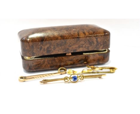 TWO 9CT GOLD BAR BROOCHES  And a 9ct gold pin, note: steel pins to bar brooch, gross weight approx. 4.0 grams; together with 