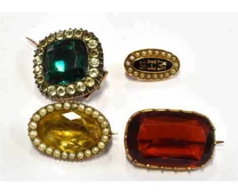 AN AMERICAN VERY SMALL 14CT GOLD FRATERNITY PIN the oval pin black enamelled to centre 'MH 18' with seed pearl border, the ba