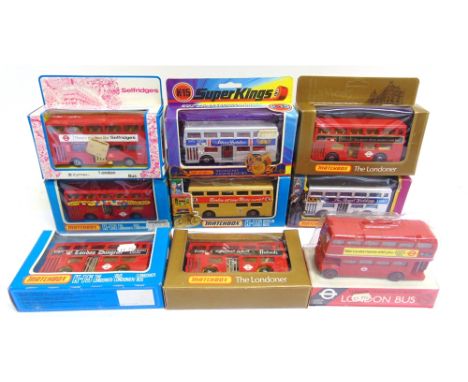 NINE DIECAST MODEL BUSES  most Matchbox Super-Kings, including also a Zylmex London Bus 'Selfridges', each mint or near mint 