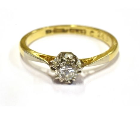 A DIAMOND SINGLE STONE 18CT GOLD RING  The round brilliant cut diamond approx. 0.20 carats, size J, gross weight approx. 2.0 