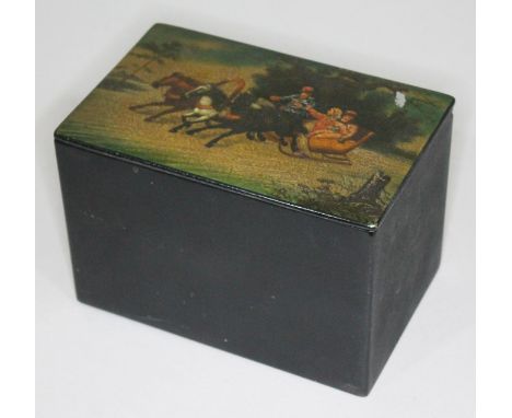 A Russian lacquered tea caddy, length 16cm.  