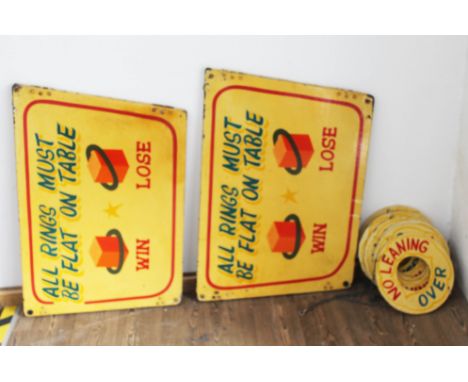 A vintage penny arcade or fairground hand painted canopy signs for a loop the hoop type game.  