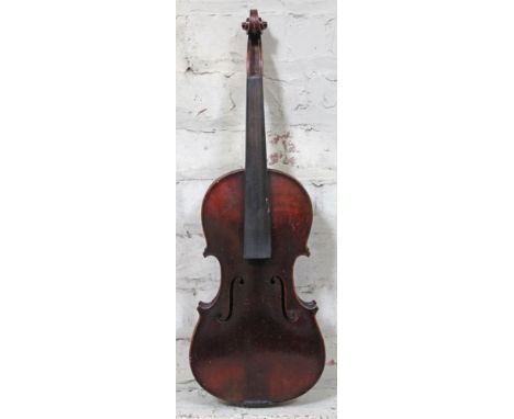 A violin circa 1900, bearing Stradivarius label, length 36cm, with hard case.Condition: No signs of warping or splits to body