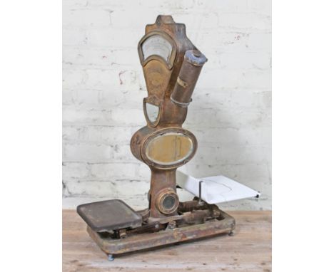 A set of 'True weight system' large scales by Automatic Scale Co. Ltd. numbered 13823, style 1051, height 83cm, width 66cm, d