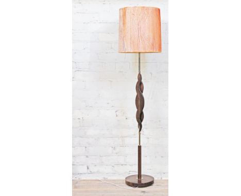 A retro sapele lamp standard with textured shade, height 146cm.  