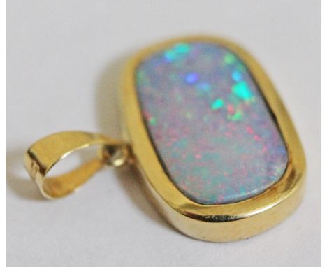 A 14ct gold opal doublet pendant, marked '585', length 188mm, gross weight 2.4g.  