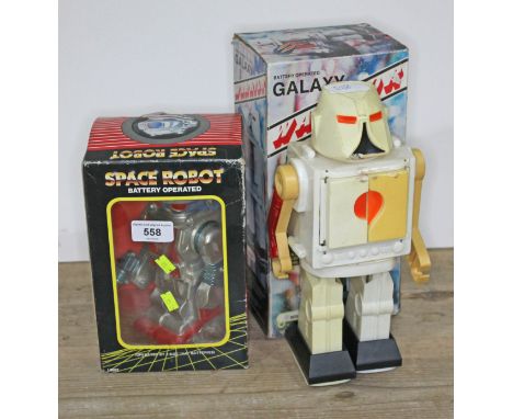 Two boxed battery operated Robot toys to include a Mainland 'Galaxy Warrior' and a 'Space Robot'.  