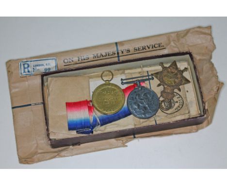 A WWI medal group awarded to 11932. PTE. R. Griffiths. Ches. R. with box and some papers.  