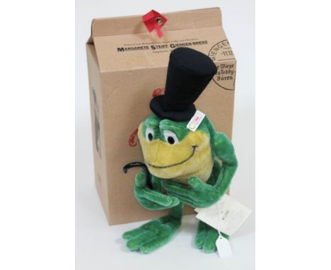 A Steiff Michigan J. Frog Ltd Edition 01315/2500, mohair teddy bear with ear tag, hat, stick, certificate and box, EAN no. 66