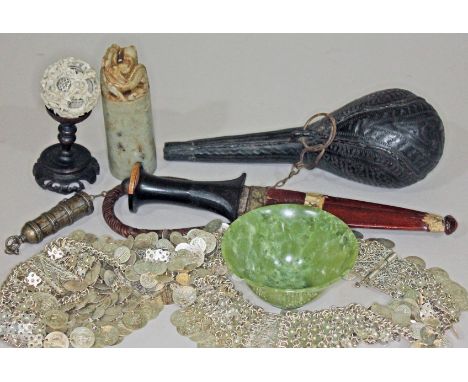 A mixed lot comprising Oriental and African items including A Chinese jade bowl etc.  