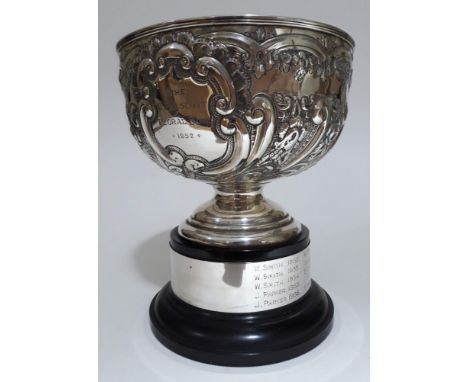 A hallmarked silver trophy bowl inscribed 'The R Prescot Floral Bowl' on stand, weight 10oz.  