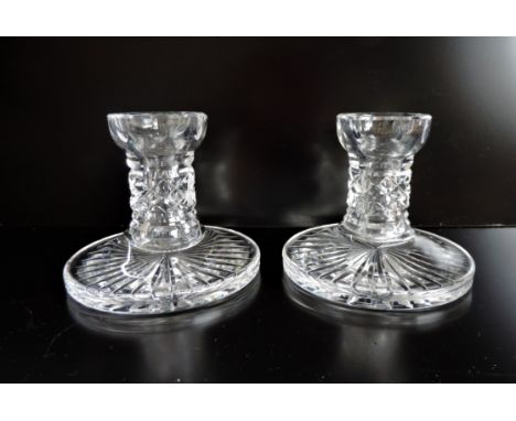 Pair Vintage Cut Glass Dwarf Candle Holders. A very nice pair or cut glass candle holders 20cm high and 12cm diameter base.  