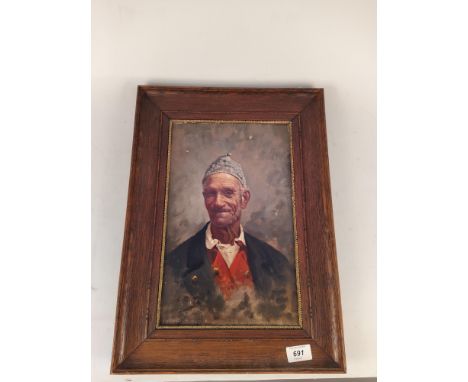 A late 19th Century continental portrait on board of an elderly gentleman, 14" x 8 3/4"