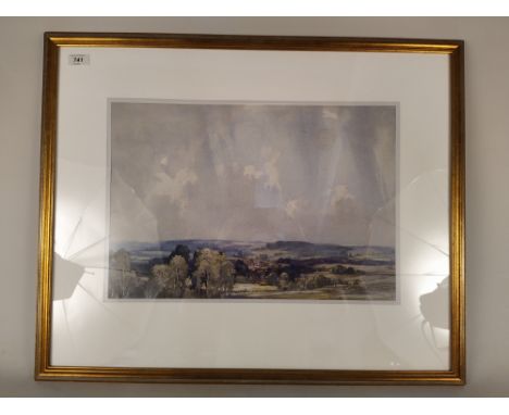 A large framed watercolour of a country scene, signed G R Rushton (George Robert Rushton 1869-1947), 20" x14"